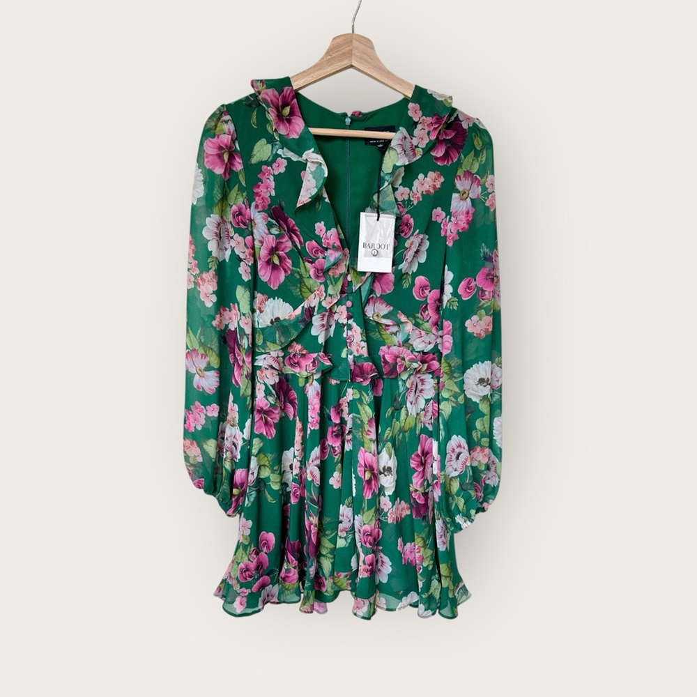 NWT Bardot Long Sleeve V-Neck Ruffle‎ Bambi Floral Dress size S
